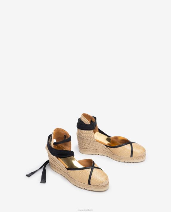 Unisa kvinnor graciös espadrille tillverkad i raffia och läder 06DT1320