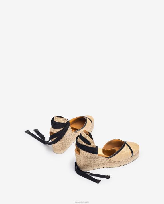 Unisa kvinnor graciös espadrille tillverkad i raffia och läder 06DT1320