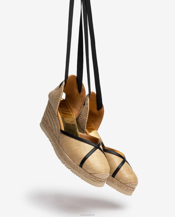 Unisa kvinnor graciös espadrille tillverkad i raffia och läder 06DT1320