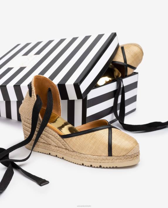 Unisa kvinnor graciös espadrille tillverkad i raffia och läder 06DT1320