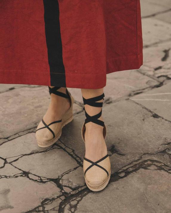 Unisa kvinnor graciös espadrille tillverkad i raffia och läder 06DT1320