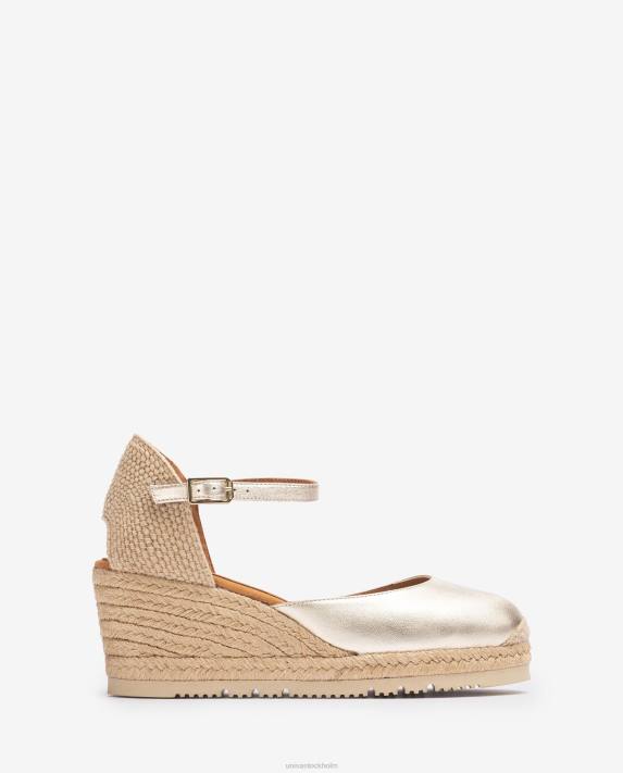 Unisa kvinnor guld espadrille med metallic effekt d'orsay ankelrem 06DT732