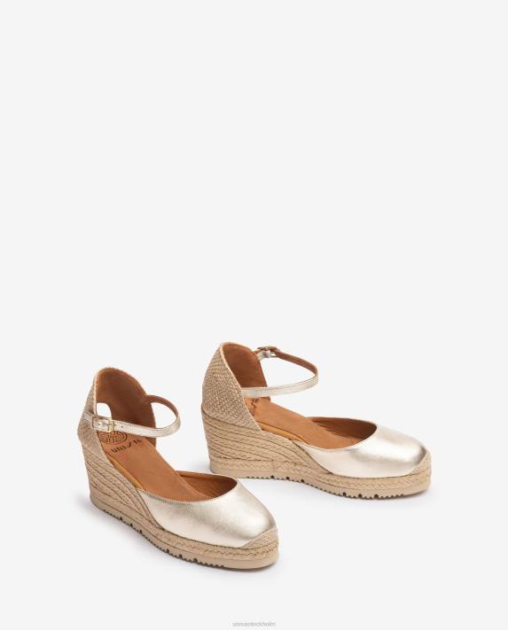 Unisa kvinnor guld espadrille med metallic effekt d\'orsay ankelrem 06DT732