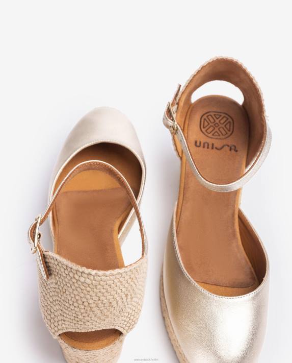 Unisa kvinnor guld espadrille med metallic effekt d\'orsay ankelrem 06DT732