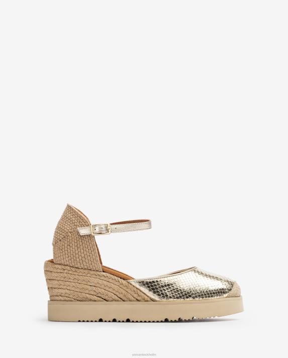 Unisa kvinnor guld espadrille med metallic effekt d'orsay ankelrem 06DT766