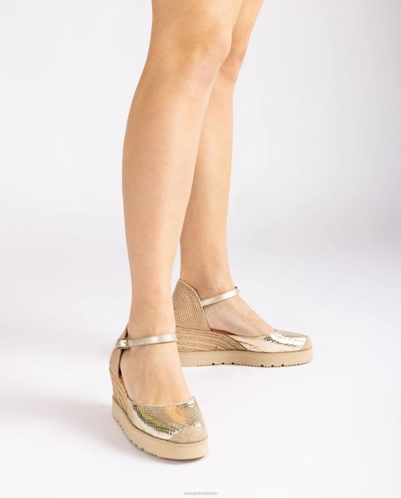 Unisa kvinnor guld espadrille med metallic effekt d\'orsay ankelrem 06DT766