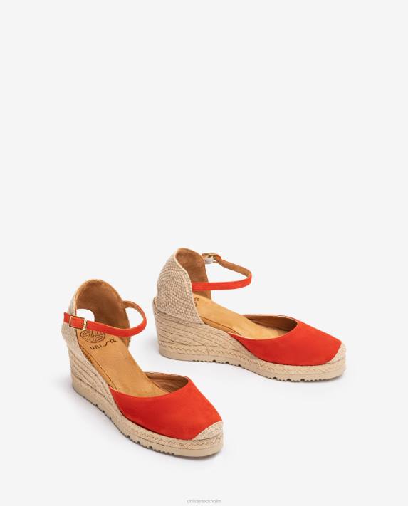 Unisa kvinnor röd d\'orsay fotledsrem espadrille i mocka 06DT710