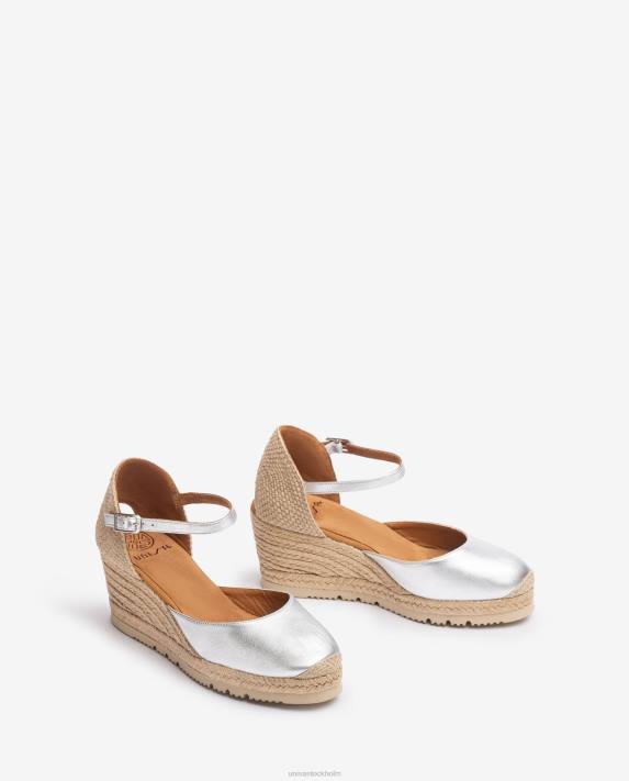 Unisa kvinnor silver espadrille med metallic effekt d\'orsay ankelrem 06DT733