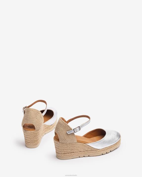 Unisa kvinnor silver espadrille med metallic effekt d\'orsay ankelrem 06DT733