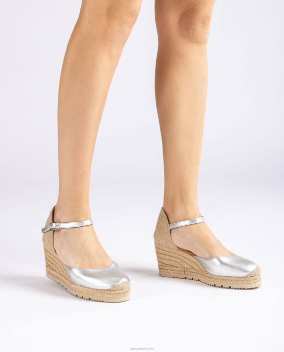 Unisa kvinnor silver espadrille med metallic effekt d\'orsay ankelrem 06DT733