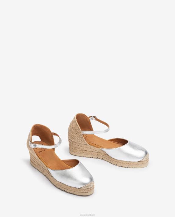 Unisa kvinnor silver espadrille med metallic effekt d\'orsay ankelrem 06DT762