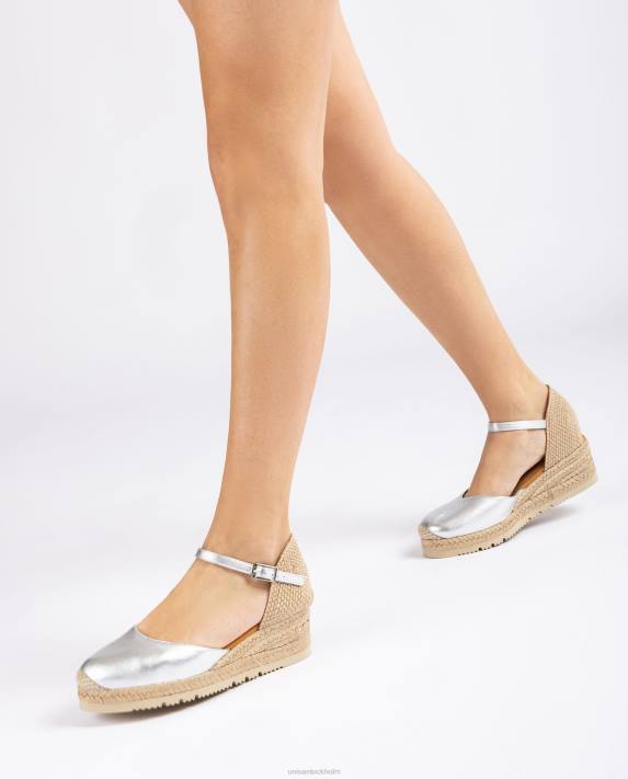 Unisa kvinnor silver espadrille med metallic effekt d\'orsay ankelrem 06DT762