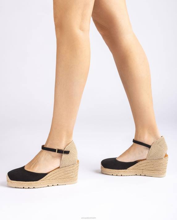 Unisa kvinnor svart d\'orsay fotledsrem espadrille i mocka 06DT727