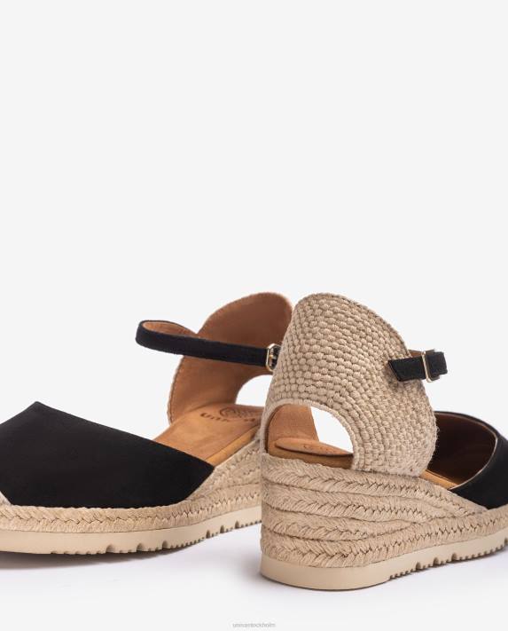 Unisa kvinnor svart d\'orsay fotledsrem espadrille i mocka 06DT758