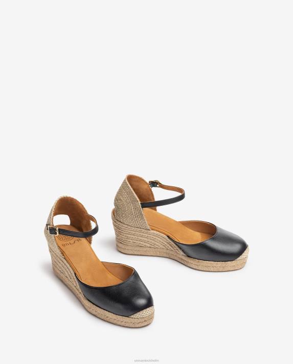 Unisa kvinnor svart espadrille vamp-klack i läder 06DT478