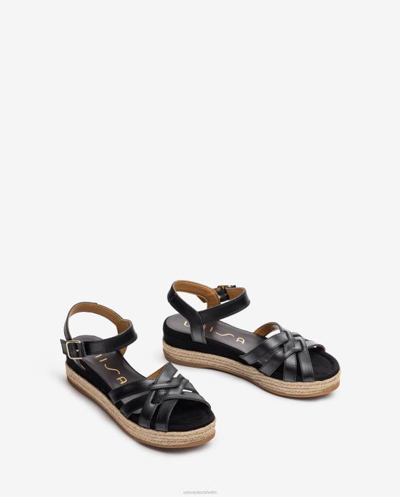 Unisa kvinnor svart lädersandaler med metalliskt spänne 06DT428