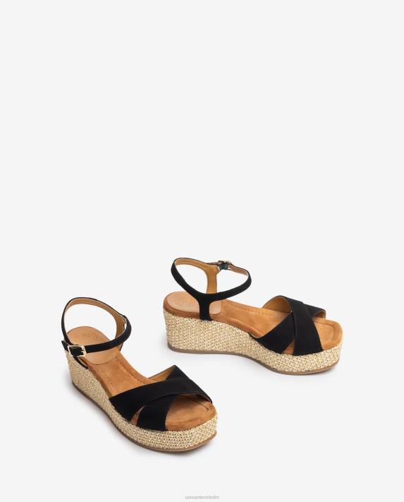 Unisa kvinnor svart sandal med raffia blockklack 06DT163