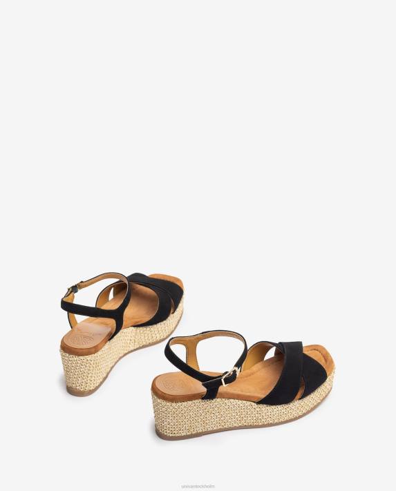 Unisa kvinnor svart sandal med raffia blockklack 06DT163
