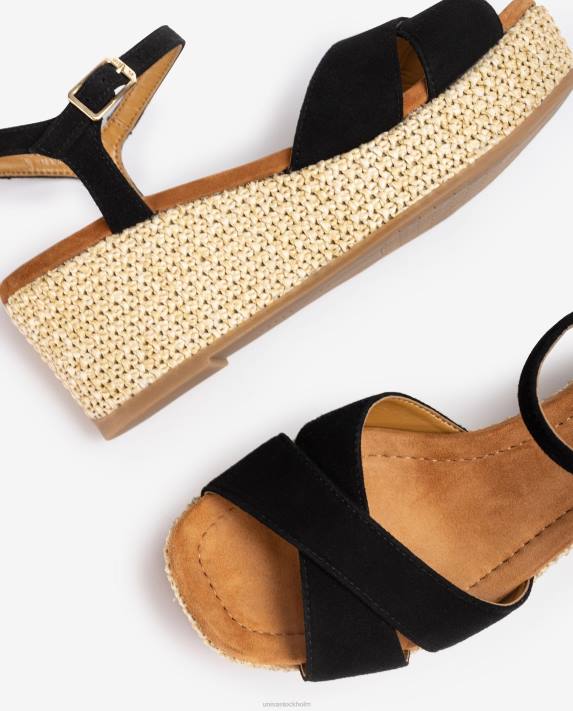Unisa kvinnor svart sandal med raffia blockklack 06DT163