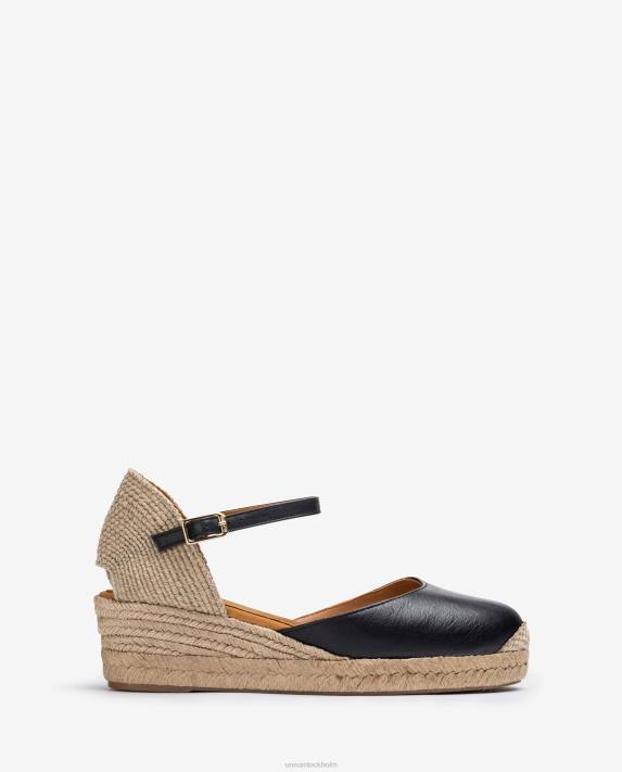 Unisa kvinnor svart vamp-häl espadrille tillverkad i läder 06DT795