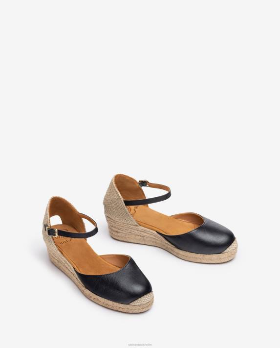 Unisa kvinnor svart vamp-häl espadrille tillverkad i läder 06DT795