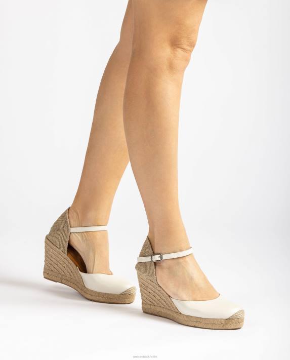 Unisa kvinnor vit espadrille i läder med raffiaklack 06DT487