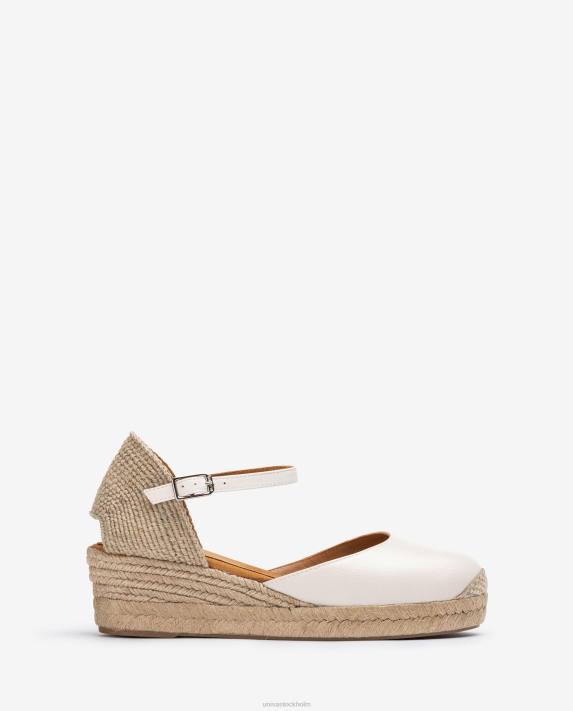Unisa kvinnor vit vamp-häl espadrille tillverkad i läder 06DT796