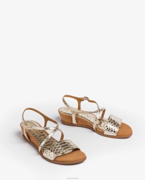 Unisa kvinnor guld lädersandaler med ormtryck i metalleffekt 06DT442
