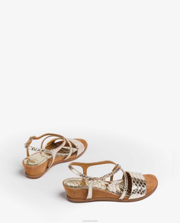 Unisa kvinnor guld lädersandaler med ormtryck i metalleffekt 06DT442