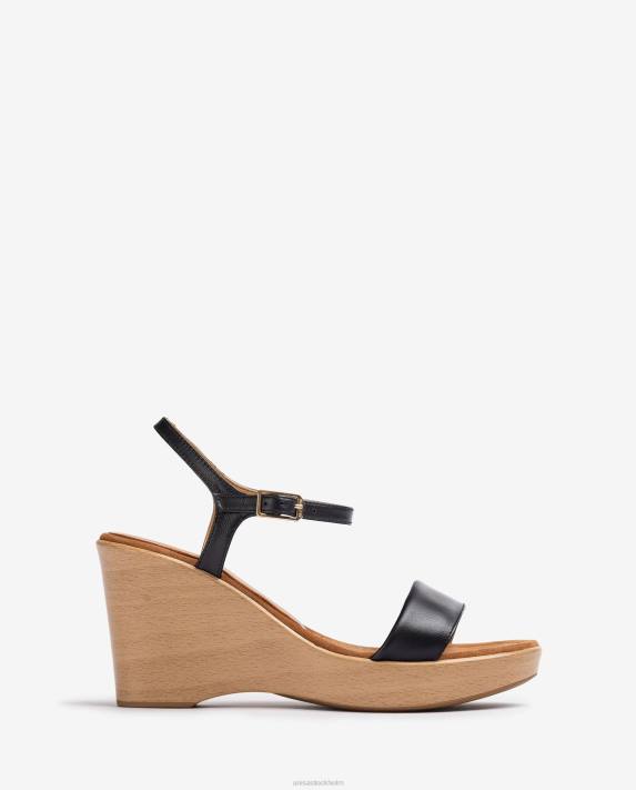 Unisa kvinnor svart lädersandal med block 06DT253