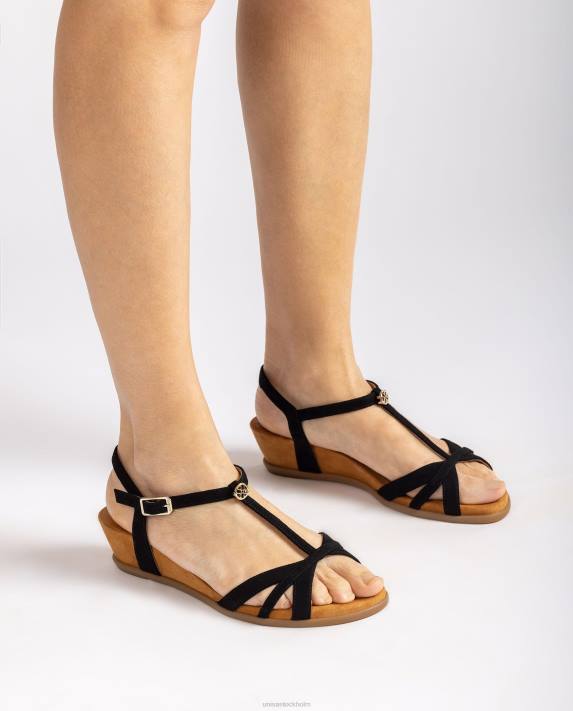 Unisa kvinnor svart sandal med remmar med kil 06DT76