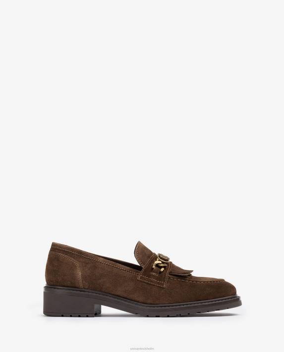 Unisa kvinnor brun loafer med metallmonogram 06DT1272