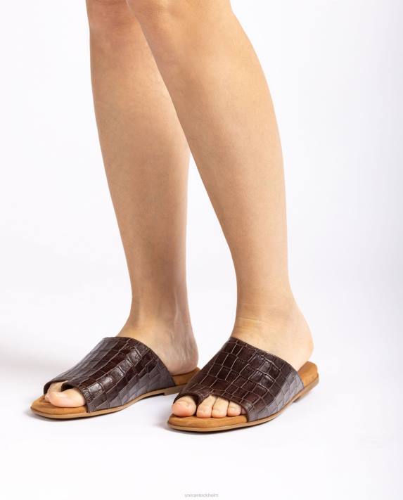 Unisa kvinnor brun platta mulesandaler i läder 06DT1261