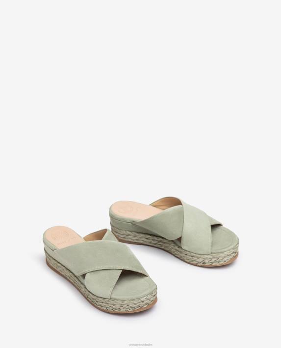 Unisa kvinnor grön mockasandal med korsade remmar 06DT814