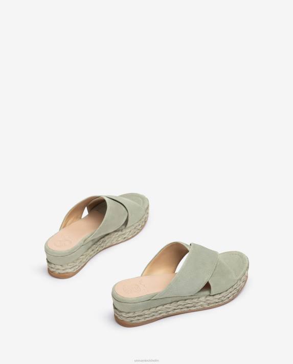 Unisa kvinnor grön mockasandal med korsade remmar 06DT814