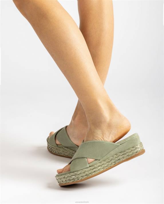 Unisa kvinnor grön mockasandal med korsade remmar 06DT814