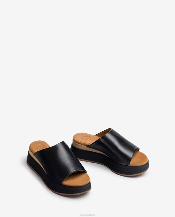 Unisa kvinnor svart sandal med kilklack och bred vamp 06DT827