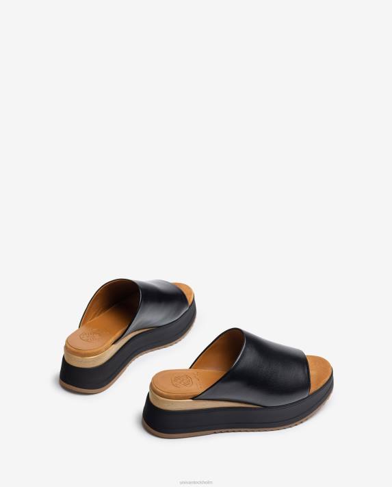 Unisa kvinnor svart sandal med kilklack och bred vamp 06DT827
