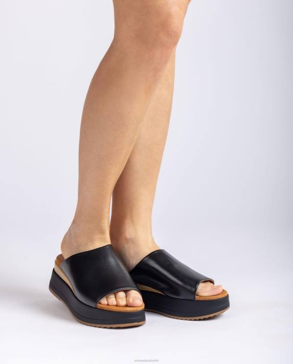 Unisa kvinnor svart sandal med kilklack och bred vamp 06DT827