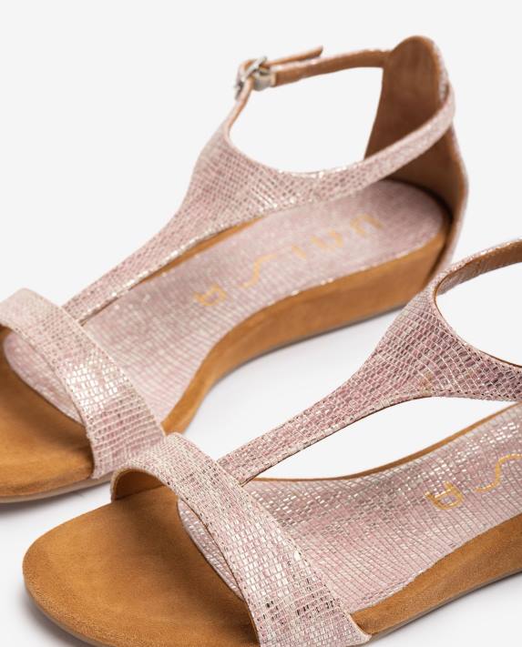 Unisa kvinnor graciös lädersandaler i metalleffekt med vristrem 06DT447