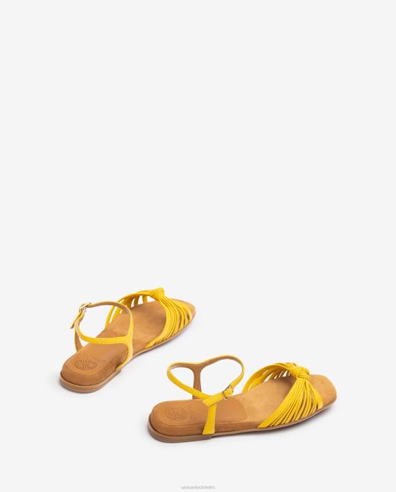 Unisa kvinnor gul platt läder sandal med flera remmar 06DT333