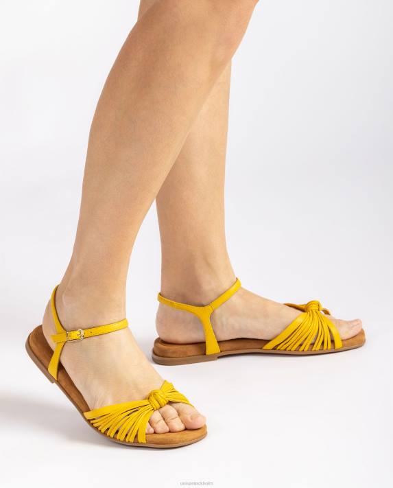 Unisa kvinnor gul platt läder sandal med flera remmar 06DT333