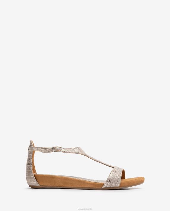 Unisa kvinnor mode lädersandaler i metalleffekt med vristrem 06DT450