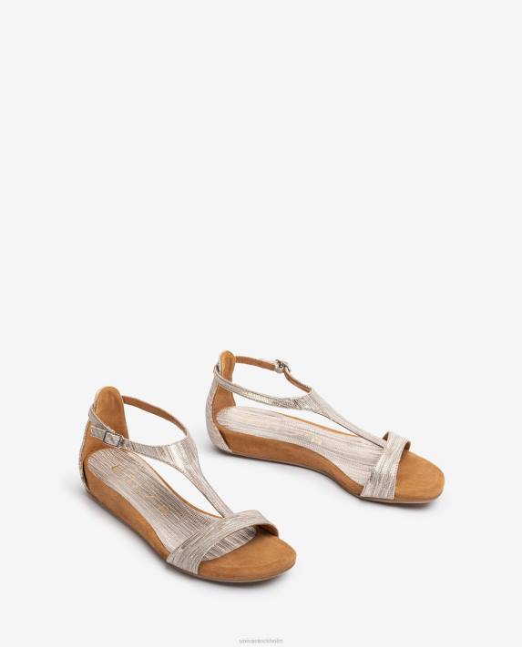 Unisa kvinnor mode lädersandaler i metalleffekt med vristrem 06DT450