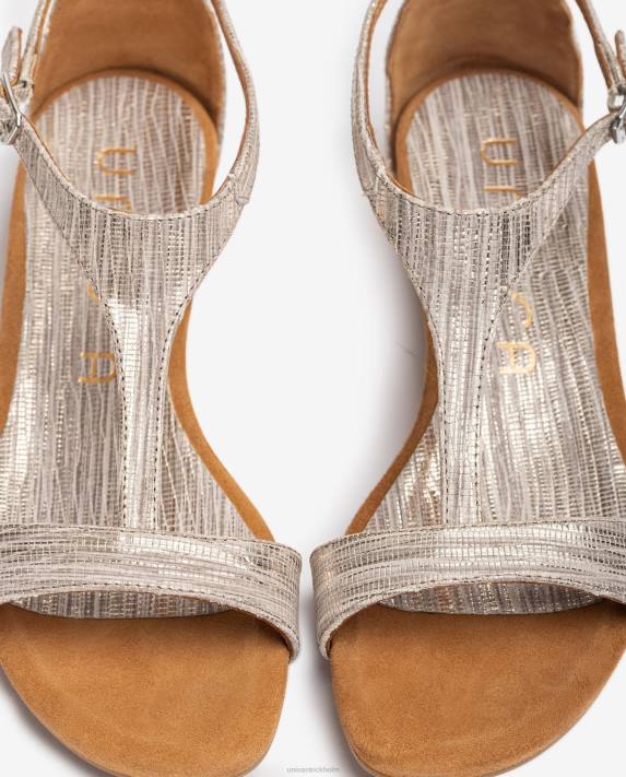 Unisa kvinnor mode lädersandaler i metalleffekt med vristrem 06DT450