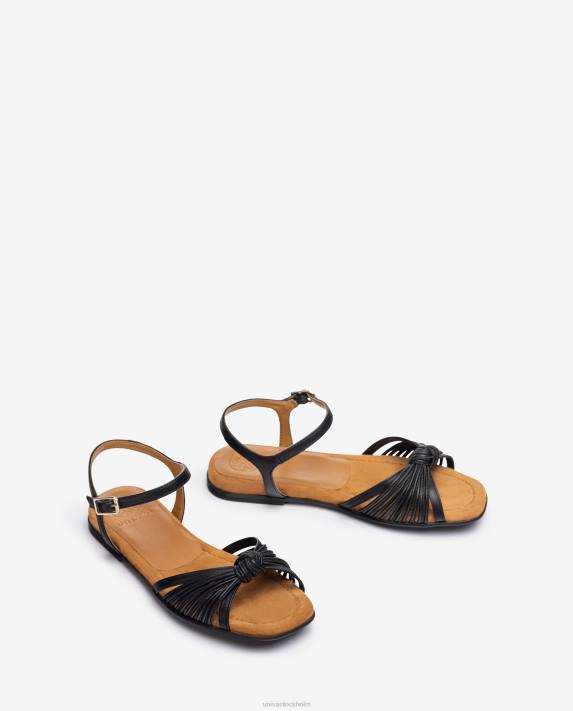 Unisa kvinnor svart platt läder sandal med flera remmar 06DT332