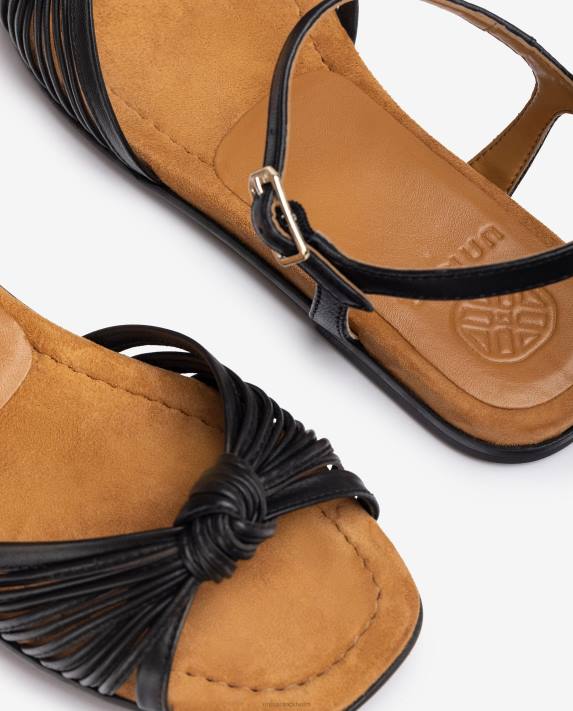 Unisa kvinnor svart platt läder sandal med flera remmar 06DT332