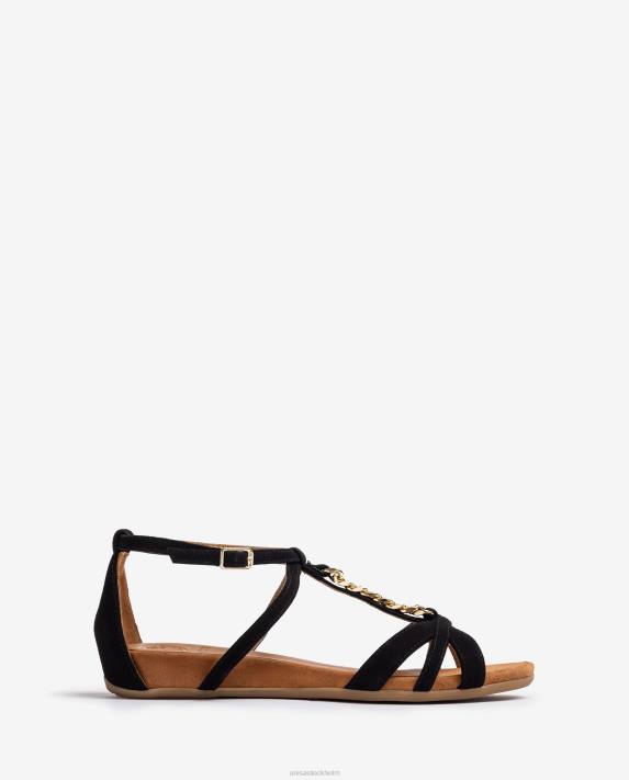 Unisa kvinnor svart platt sandal med kedja 06DT89