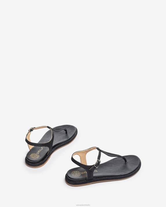 Unisa kvinnor svart tåstolpssandal i glänsande tyg 06DT26