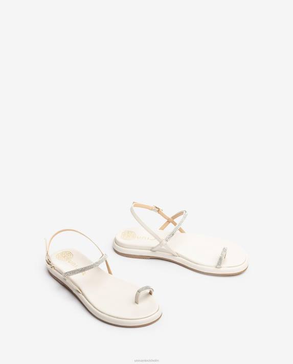 Unisa kvinnor vit platt läder sandal med tåstolpar 06DT1313
